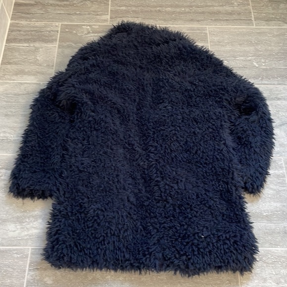 Zara Basic Navy Shearling Faux Fur Soft Cozy Waterfall Coat, Small - Picture 2 of 6